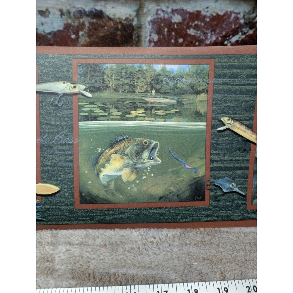 York Fishing Bass Lures Wall Border Prepasted 5 Yards JL1001B Green Brown